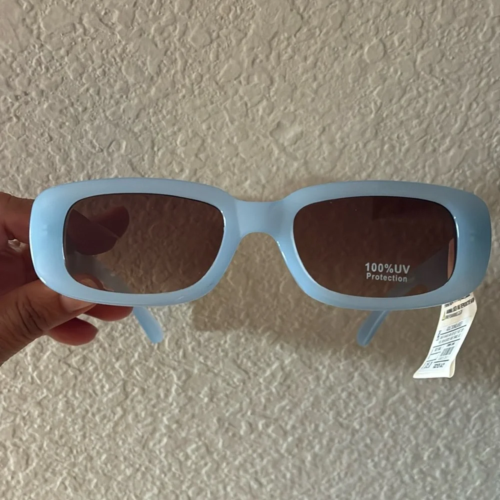 100% UV Protection a new day Rectangular Light Blue Sunglasses